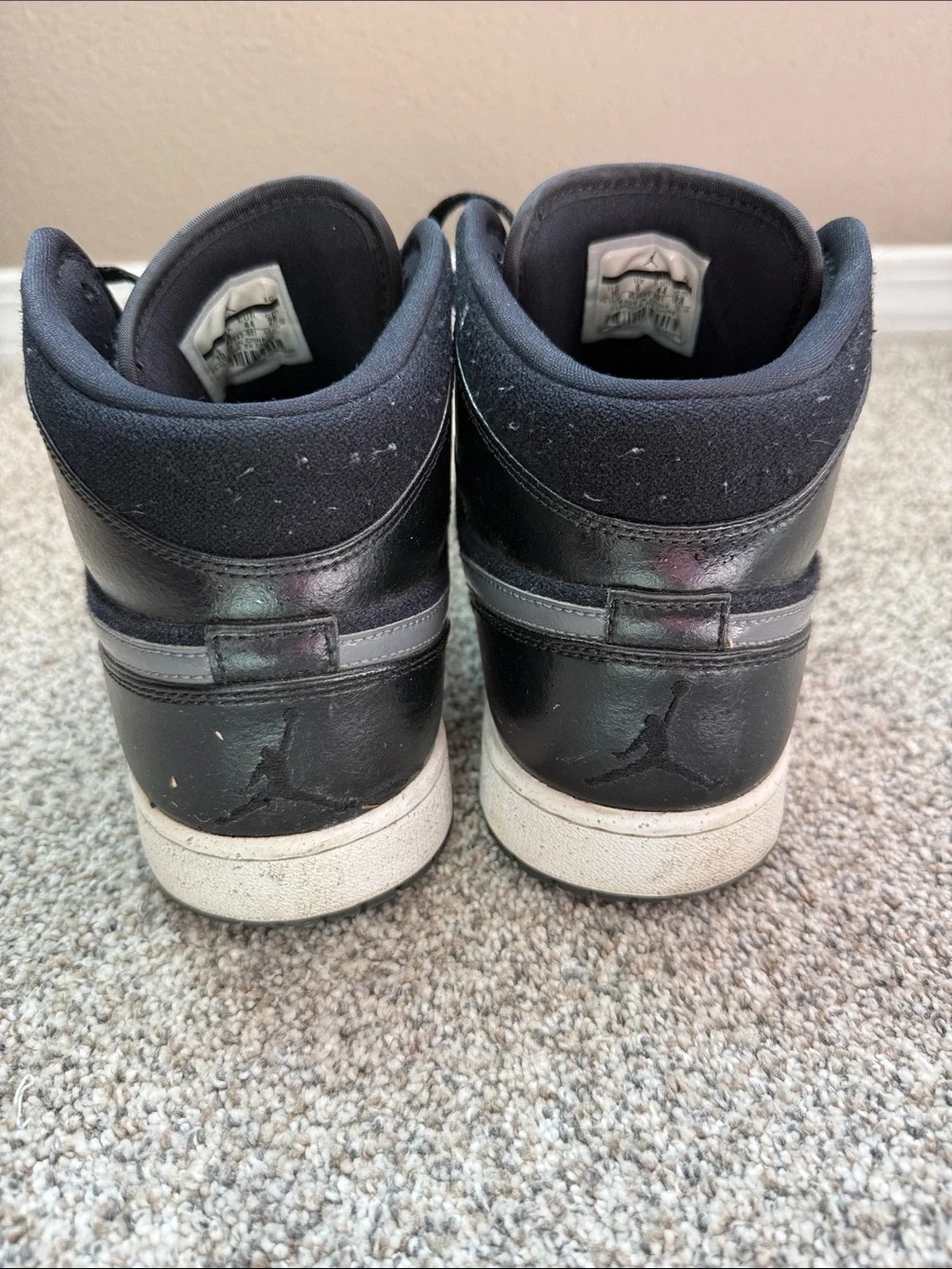 Jordan 1 Mid-Top Sneakers in Black, Gray & Red Jump man